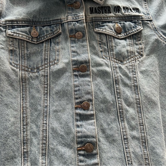 Harry Potter Women's Denim Jacket Deathly Hollows Master of Death Crop Medium - Picture 9 of 15
